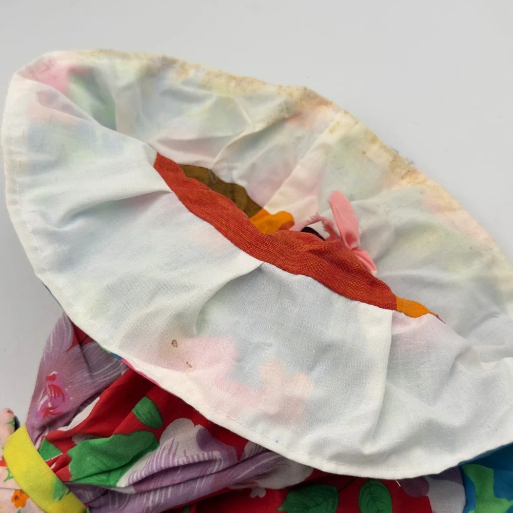 Vintage Handmade‎ Topsy Turvy Reversible Cloth Doll Floral Orange Folk Art 11